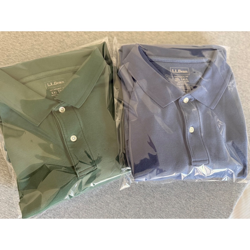 Lot of 2 LL Bean Mens Traditional Fit L/S Heavyweight Polo Shirts Size XXL Tall